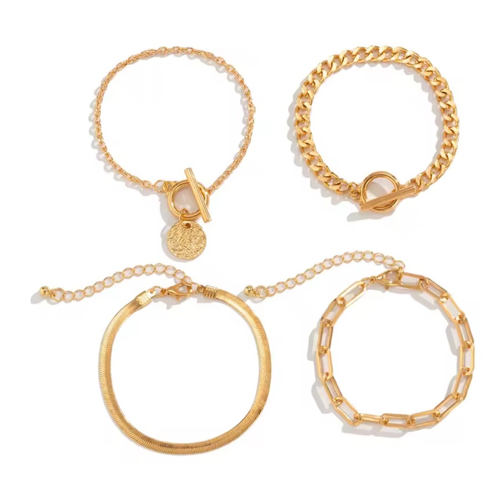 4pcs Punk Cuban Link Chain & Coin Pendant Bracelet Set – NWT - Picture 5 of 7